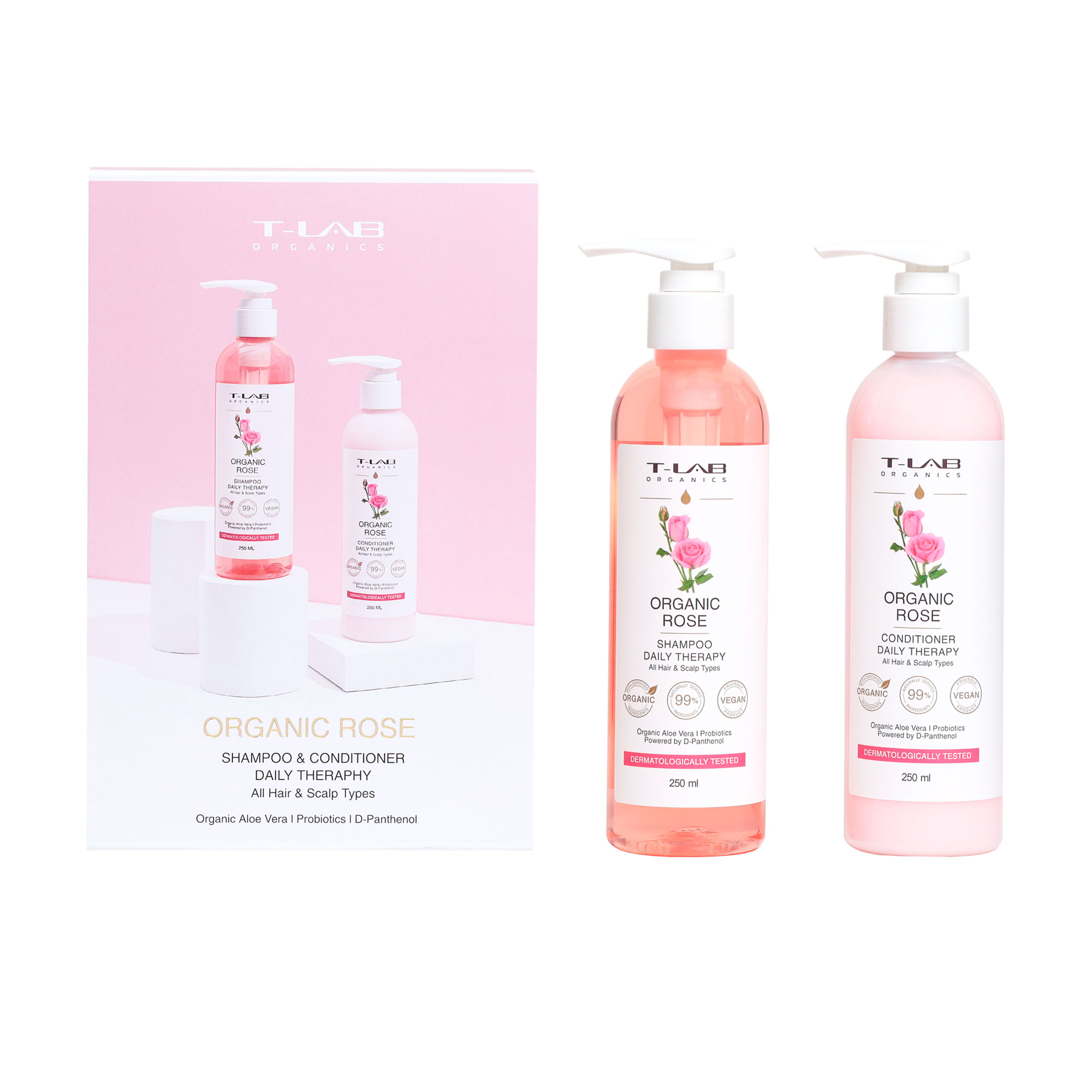 Подарунковий набір для волосся T-LAB Professional Organics Organic Rose (шампунь, 250 мл + кондиціонер, 250 мл)