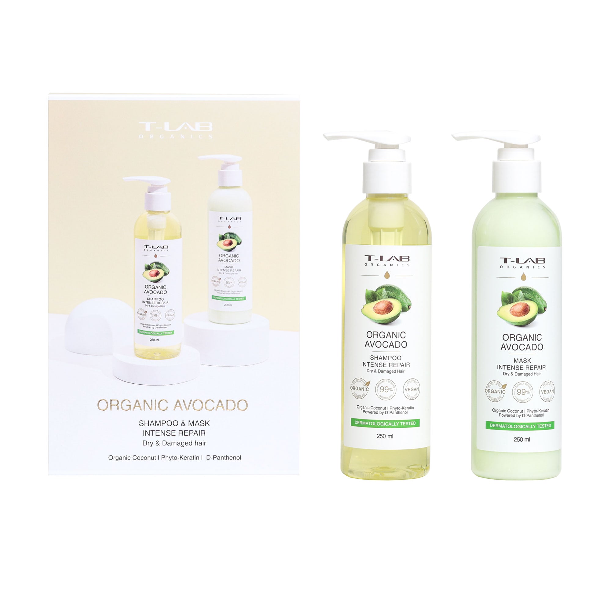 Подарунковий набір для волосся T-LAB Professional Organics Organic Avocado (шампунь, 250 мл + маска, 250 мл)
